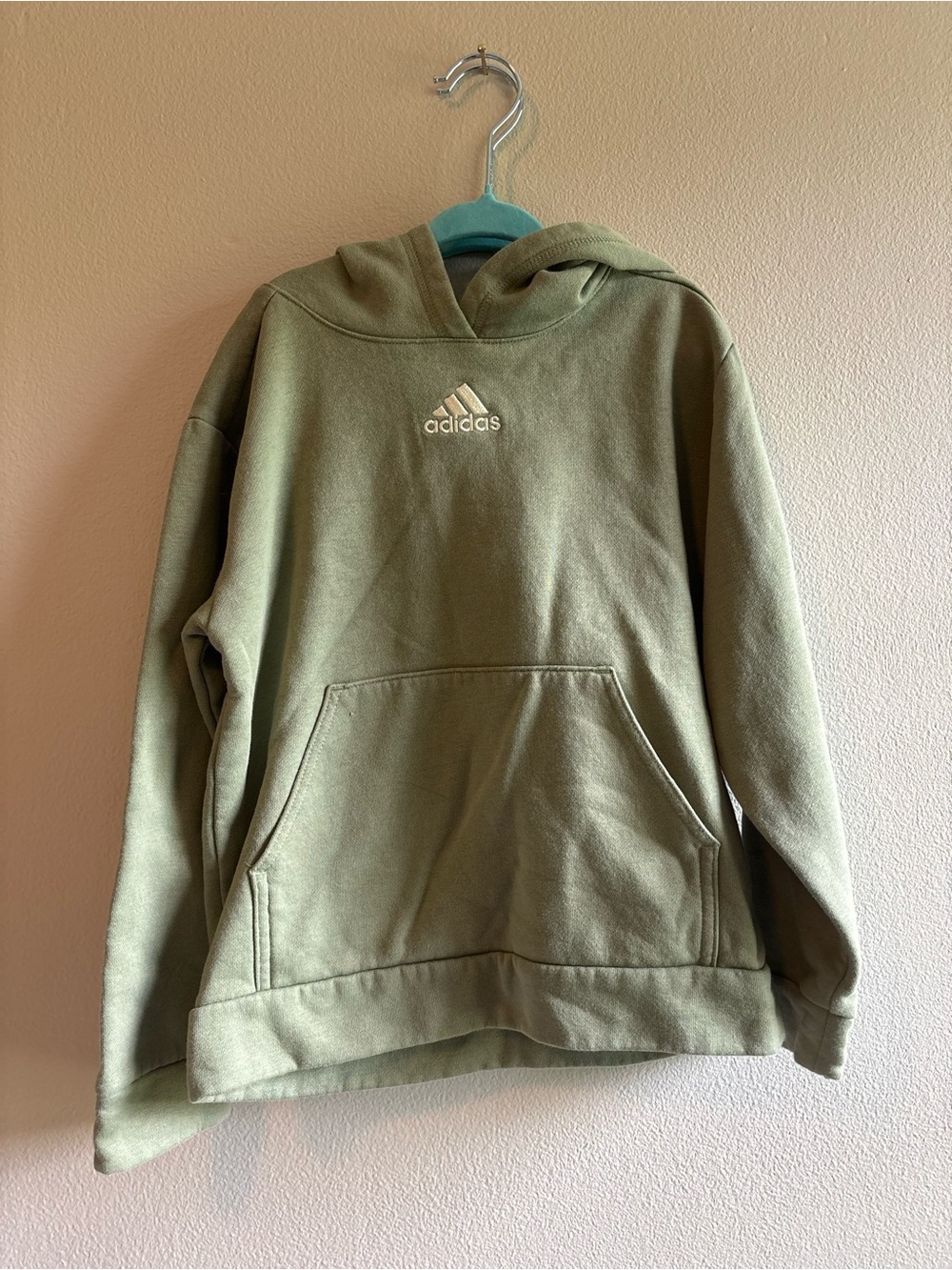 adidas Olive Green Kids Hoodie with Embroidered Logo